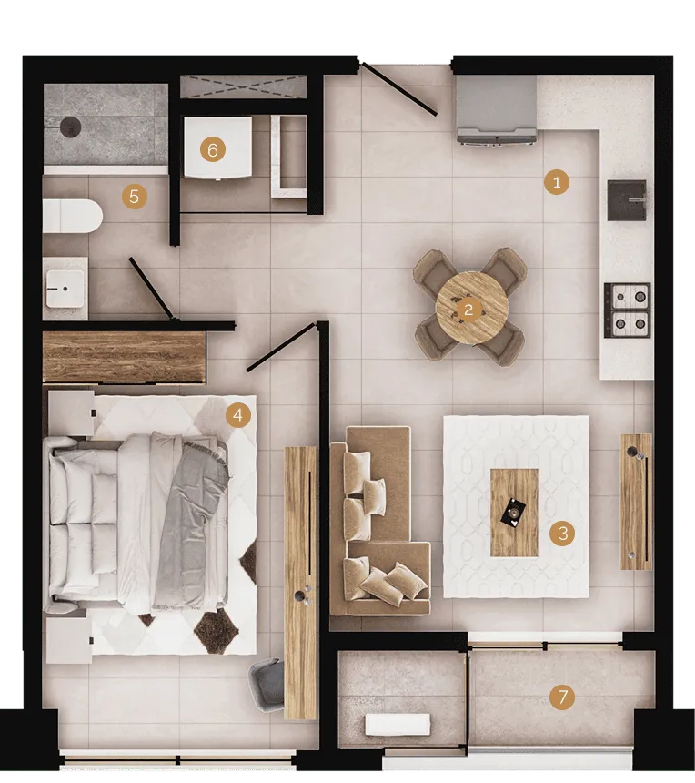 Planta arquitectónica de la tipología A1 — 1 recámara